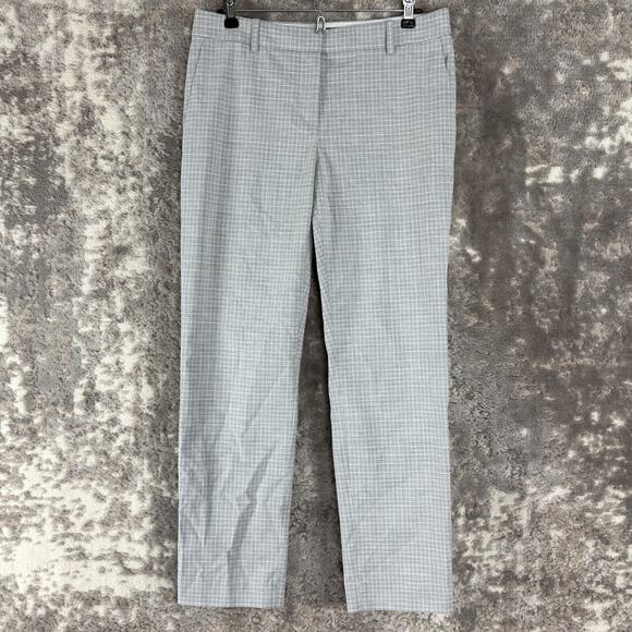 Ann Taylor Sz 4 Checker Stretch Flat Front Casual Pants Gray Button Zip Pockets - Picture 1 of 11